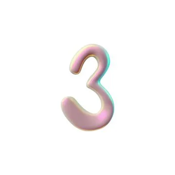 Vector 3D digit 3 in holographic pink color with a rainbow gradient on a white Stock Illustration