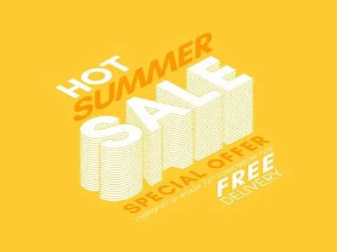 Vector 3D effect summer sale typography design on a yellow background. Stock Illustration