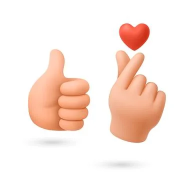 Vector 3d Finger Heart Hand Gesture Set. Korean Finger Heart Illustration Stock Illustration