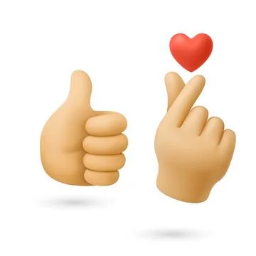 Vector 3d Finger Heart Hand Gesture Set. Korean Finger Heart Illustration Stock Illustration