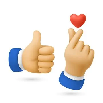 Vector 3d Finger Heart Hand Gesture Set. Korean Finger Heart Illustration Stock Illustration