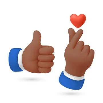 Vector 3d Finger Heart Hand Gesture Set. Korean Finger Heart Illustration Stock Illustration