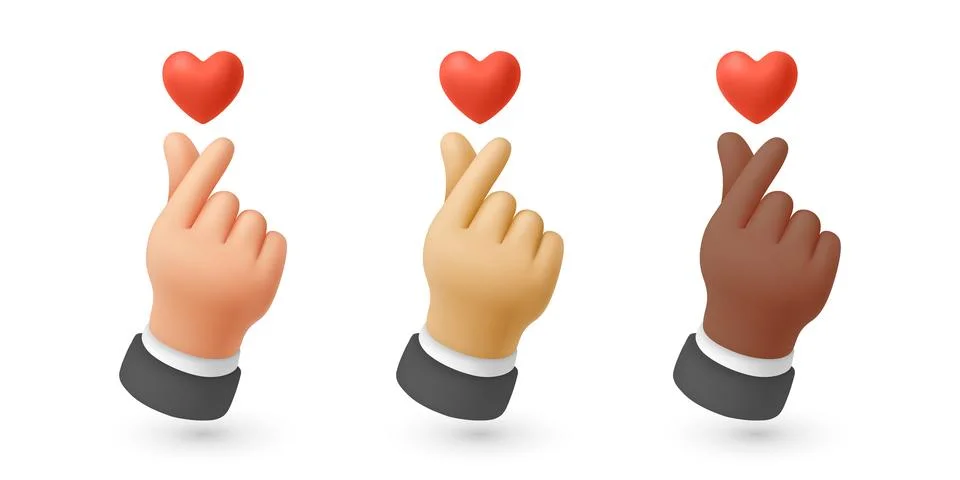 Vector 3d Finger Heart Hand Gesture Set. Korean Finger Heart Illustration Stock Illustration