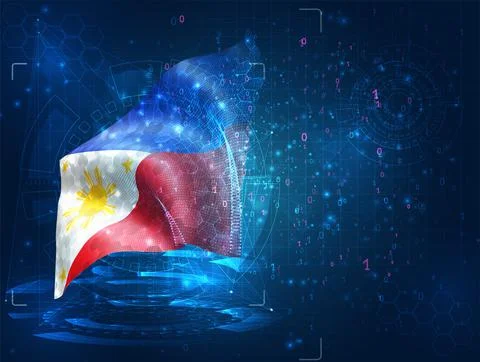 Vector 3d flag on blue background with hud interfaces Stock Illustration