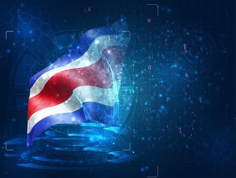 Vector 3d flag on blue background with hud interfaces Stock Illustration
