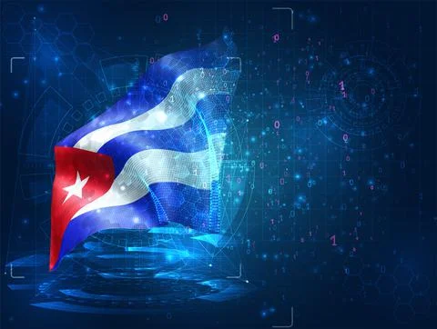 Vector 3d flag on blue background with hud interfaces Stock Illustration