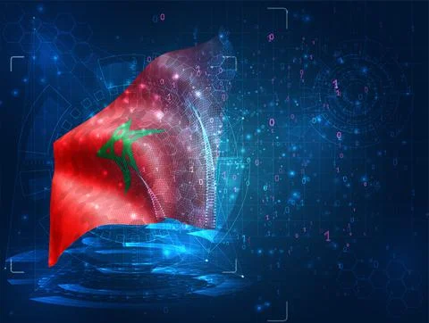 Vector 3d flag on blue background with hud interfaces Stock Illustration