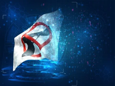 Vector 3d flag on blue background with hud interfaces Stock Illustration