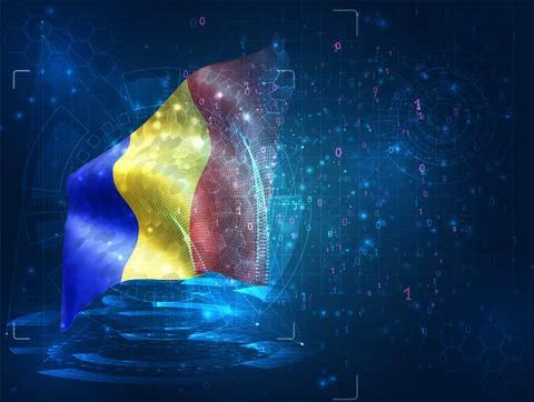 Vector 3d flag on blue background with hud interfaces Stock Illustration