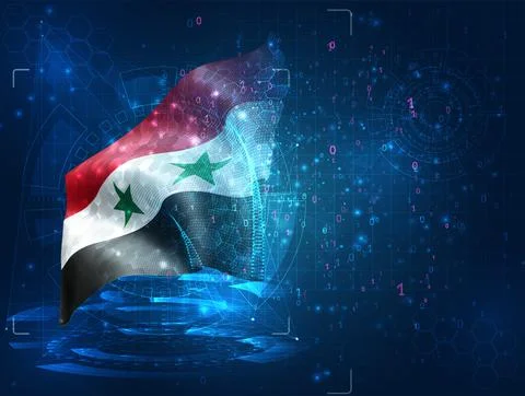 Vector 3d flag on blue background with hud interfaces Stock Illustration