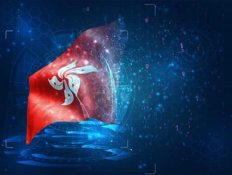 Vector 3d flag on blue background with hud interfaces Stock Illustration