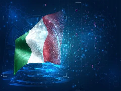 Vector 3d flag on blue background with hud interfaces Stock Illustration