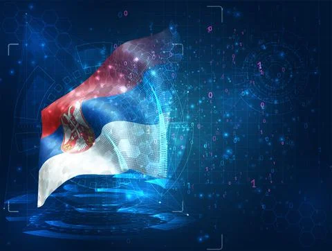 Vector 3d flag on blue background with hud interfaces Stock Illustration