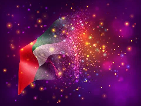 Vector 3d flag on pink purple background with lighting and flares Stock Illustration