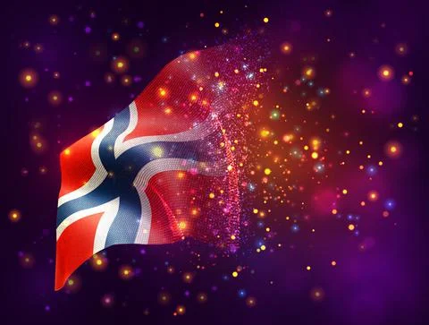 Vector 3d flag on pink purple background with lighting and flares Stock Illustration