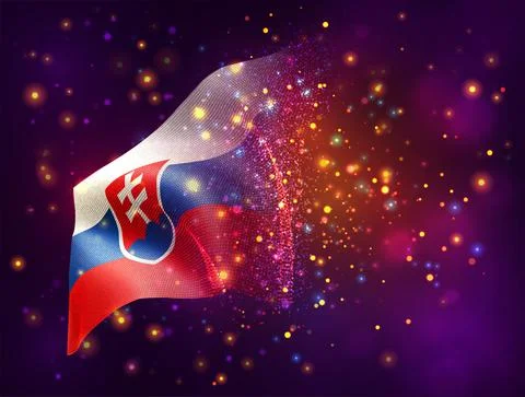 Vector 3d flag on pink purple background with lighting and flares Stock Illustration