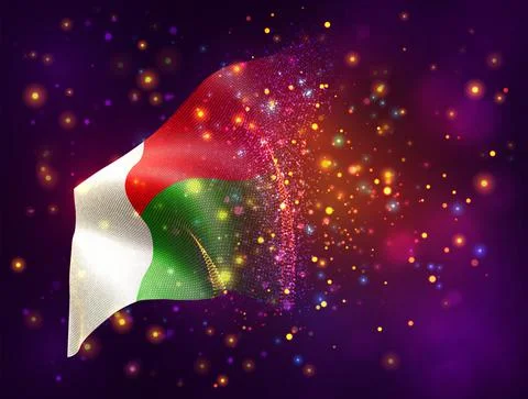 Vector 3d flag on pink purple background with lighting and flares Stock Illustration
