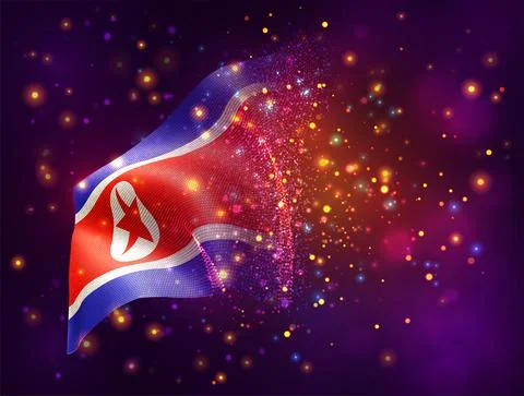 Vector 3d flag on pink purple background with lighting and flares Stock Illustration