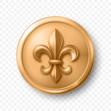 Vector 3d Gold Fleur-de-Lis Emblem Icon Isolated. Round Fleur-de-Lis Badge with Stock Illustration