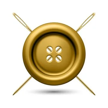 Vector 3d Gold Sewing Button With Needles Icon, Isolated. Tailoring Craft Symbol Illustrazione stock