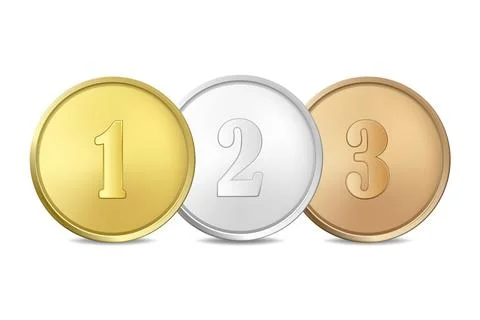 Vector 3d Gold Silver Bronze Medal Icon Set. 1st 2nd 3rd Place Award. Medal for Stock Illustration