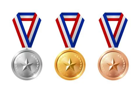Vector 3d Gold, Silver, Bronze Medal Set, Isolated. Award Medals for Sport Illustrazione stock