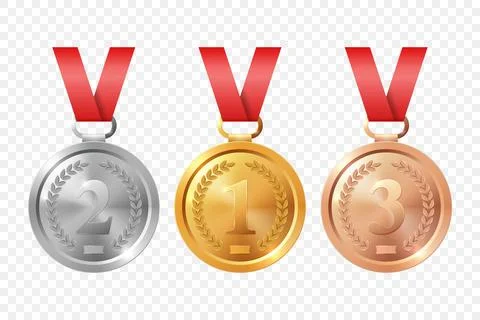 Vector 3d Gold, Silver, Bronze Medal Icon Set. Award Medals for Sport. Medal Stock Illustration