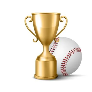 Vector 3d Gold Trophy Cup with Baseball Ball, Isolated. Trophy Winner Award and Stockillustratie