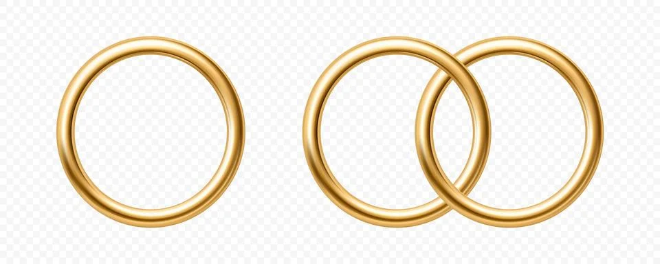 Vector 3d Gold Wedding Ring Set with Single and Interlocking Wedding Bands... Stock Illustration