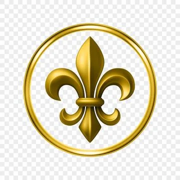 Vector 3d Golden Fleur De Lis Symbol in Round Frame. Elegant Royal Emblem Stock Illustration