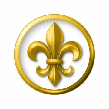 Vector 3d Golden Fleur De Lis Symbol in Round Frame, Isolated. Elegant Royal Stock Illustration
