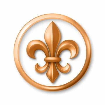 Vector 3d Golden Fleur De Lis Symbol in Round Frame, Isolated. Elegant Royal Stock Illustration