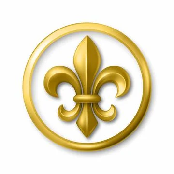 Vector 3d Golden Fleur De Lis Symbol in Round Frame. Elegant Royal Emblem Stock Illustration