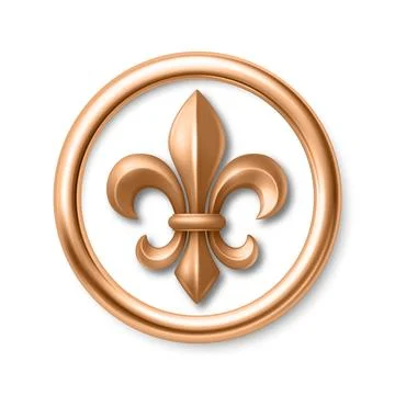 Vector 3d Golden Fleur De Lis Symbol in Round Frame. Elegant Royal Emblem. Cl Stock Illustration