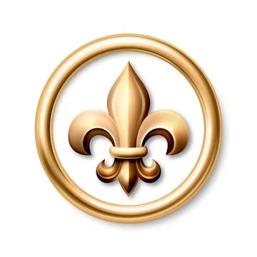 Vector 3d Golden Fleur De Lis Symbol in Round Frame. Elegant Royal Emblem. Cl Stock Illustration