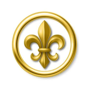 Vector 3d Golden Fleur De Lis Symbol in Round Frame. Elegant Royal Emblem. .. Stock Illustration