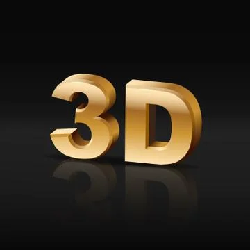 Vector 3D golden symbol with mirror reflection on black background. Stock Illustration