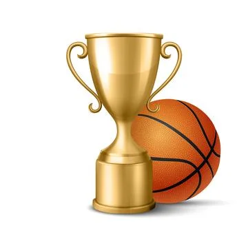 Vector 3d Golden Trophy Cup, Basketball Ball, Isolated. Sports Award Stockillustratie
