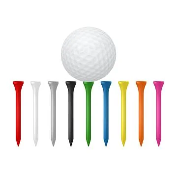 Vector 3d Golf Ball and Tee Set Isolated. Colorful Golf Tees Collection. Golf Stock Illustration