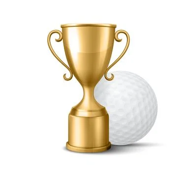 Vector 3d Golf Trophy Cup. Gold Trophy with Golf Ball Vector Illustration Stock Illustration