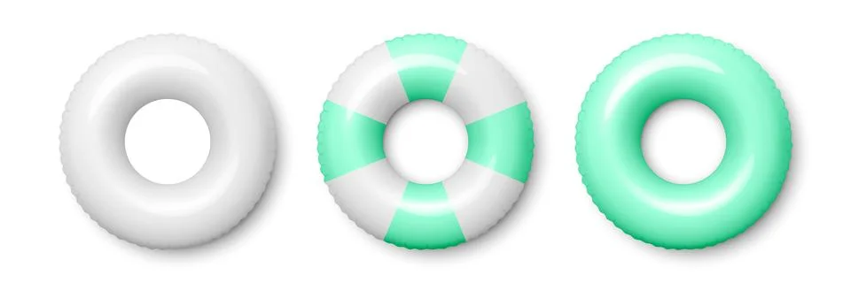 Vector 3d Green and White Inflatable Swim Rings Isolated. Blank Pool Float Se Stock Illustration