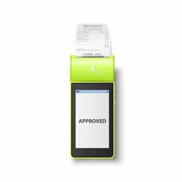 Vector 3d Green NFC Payment Machine with Approved Status and Paper Receipt, Bill Stock Illustration