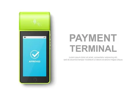 Vector 3d Green NFC Payment Machine with Approved Status. Payment POS Terminal Stock Illustration