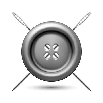 Vector 3d Grey Sewing Button With Needles Icon, Isolated. Tailoring Craft Sym Stock Illustration