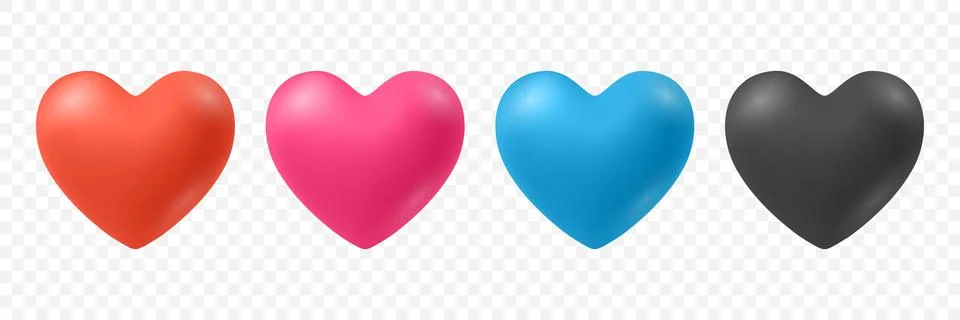 Vector 3d Heart Icon Set, Isolated. Hearts in Red, Pink, Blue and Black with Illustrazione stock