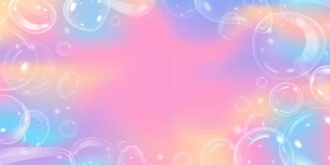 Vector 3D illustration of abstract rainbow banner with soap bubbles. Stock Illustration