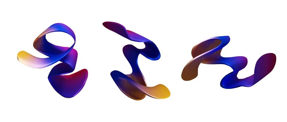 Vector 3D illustration of abstract shapes set with liquid, shining gradient. Stock Illustration