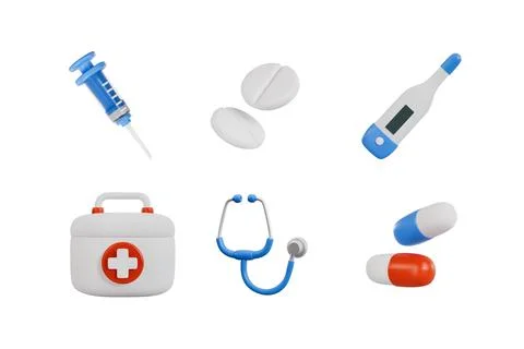 Vector 3D illustration demonstrating a set of medical instruments and drugs. イラスト素材