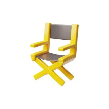 Vector 3D illustration of folding chair with yellow frame and gray back and seat Stock Illustration