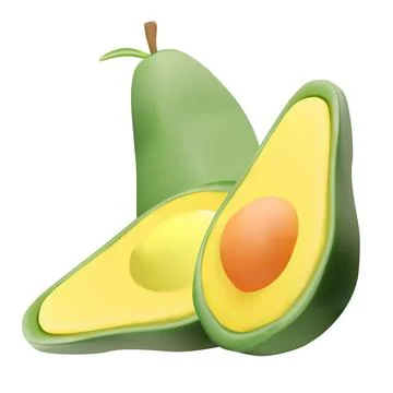 Vector 3D illustration of fresh avocado: a whole fruit and two halves - one.. Stock Illustration